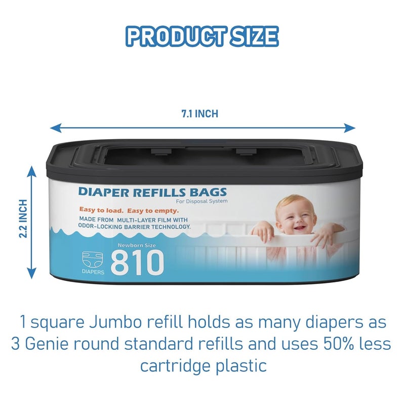 Fununcat Jumbo Square Refills Disposal Bags Refill Compatible with Diaper Genie Classic, Compact and Select Pails, Hold Up to 810 Newborn-Sized Diapers Per Refill, Pack of 3 - Image 5